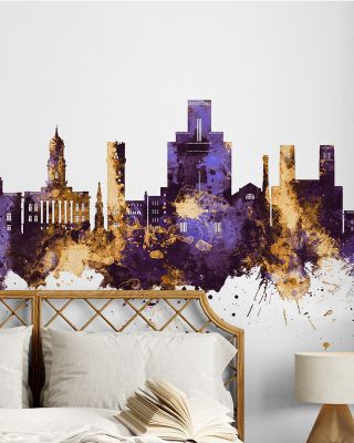 Birkehead England Skyline Purple & Gold Wallpaper Mural