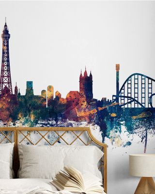Blackpool England Skyline Blue & Bronze Wallpaper Mural