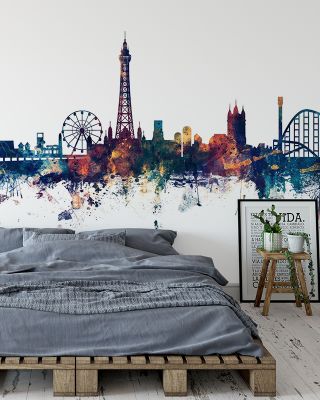 Blackpool England Skyline Blue & Bronze Wallpaper Mural