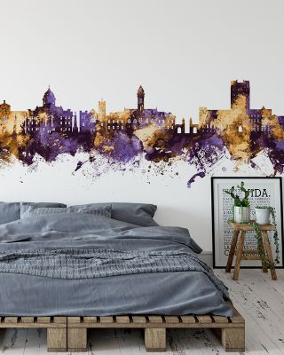 Bloomington Indiana Skyline Purple & Gold Wallpaper Mural