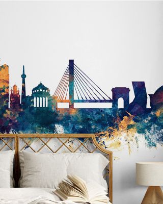 Bucharest Romania Skyline Blue & Bronze Wallpaper Mural