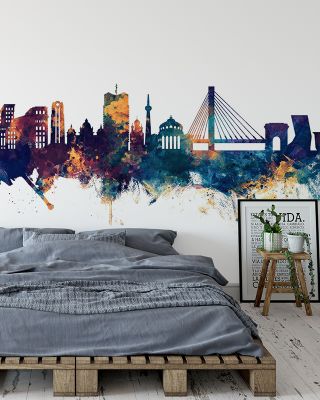 Bucharest Romania Skyline Blue & Bronze Wallpaper Mural