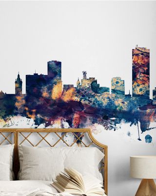 Buffalo New York Skyline Blue & Bronze Wallpaper Mural