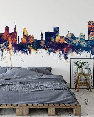 Buffalo New York Skyline Blue & Bronze Wallpaper Mural