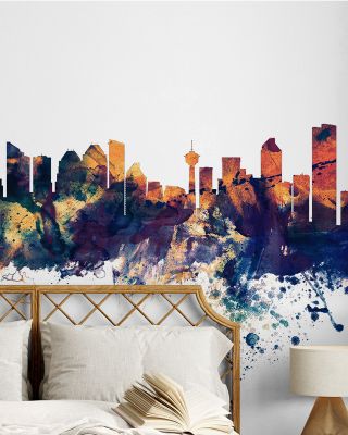 Calgary Canada Skyline Blue & Bronze Wallpaper Mural