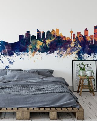Calgary Canada Skyline Blue & Bronze Wallpaper Mural
