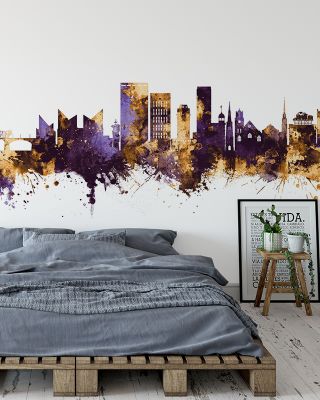 Chattanooga Tennessee Skyline Purple & Gold Wallpaper Mural