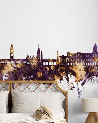 Chennai Skyline India Purple & Gold Wallpaper Mural