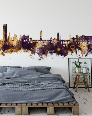 Chennai Skyline India Purple & Gold Wallpaper Mural