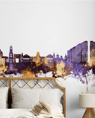 Chisinau Moldova Skyline Purple & Gold Wallpaper Mural