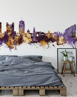Chisinau Moldova Skyline Purple & Gold Wallpaper Mural