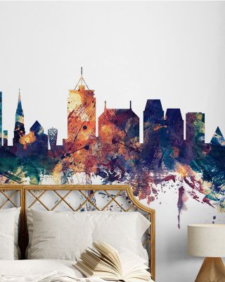 Christchurch New Zealand Skyline Blue & Bronze Wallpaper Mural