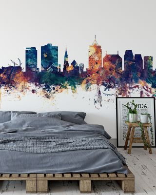 Christchurch New Zealand Skyline Blue & Bronze Wallpaper Mural