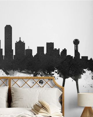 Dallas Skyline Black & White Wallpaper Mural