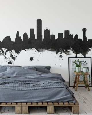 Dallas Skyline Black & White Wallpaper Mural