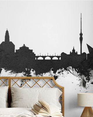 Dresden Germany Skyline Black & White Wallpaper Mural