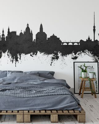 Dresden Germany Skyline Black & White Wallpaper Mural