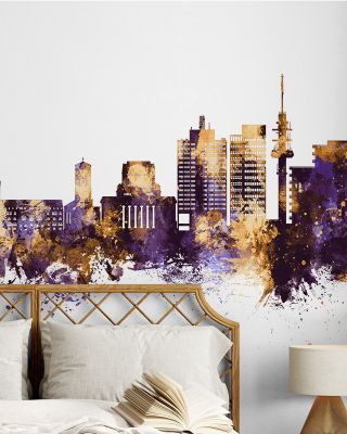 Duisburg Germany Skyline Purple & Gold Wallpaper Mural