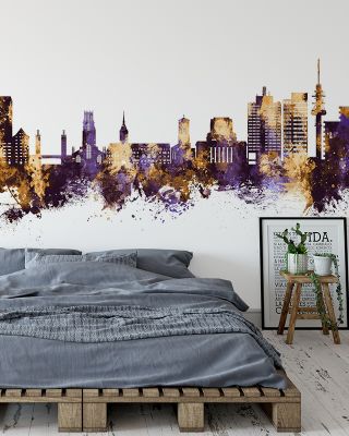 Duisburg Germany Skyline Purple & Gold Wallpaper Mural