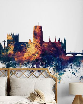 Durham England Skyline Blue & Bronze Wallpaper Mural