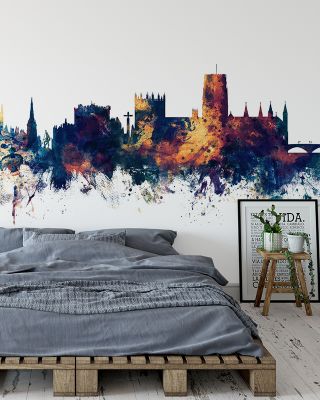 Durham England Skyline Blue & Bronze Wallpaper Mural