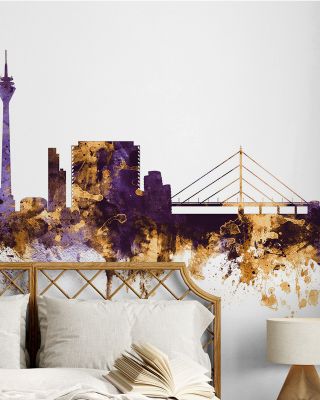Düsseldorf Germany Skyline Purple & Gold Wallpaper Mural