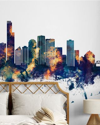 Edmonton Canada Skyline Blue & Bronze Wallpaper Mural