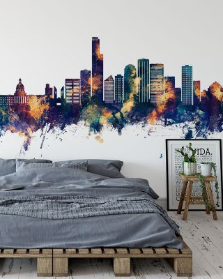 Edmonton Canada Skyline Blue & Bronze Wallpaper Mural