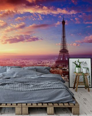 Eiffel Tower Pink Sky Wallpaper Mural