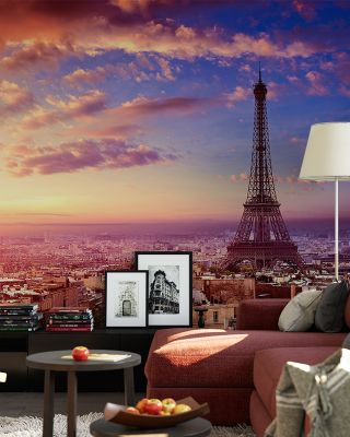 Eiffel Tower Pink Sky Wallpaper Mural