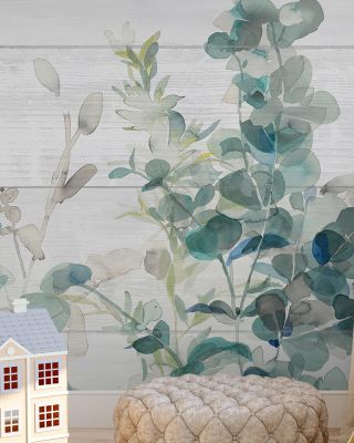 Eucalyptus I on Shiplap Wallpaper Mural