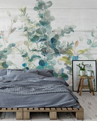 Eucalyptus I on Shiplap Wallpaper Mural