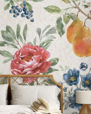 Floral Solitude White Wallpaper Mural