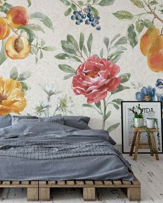 Floral Solitude White Wallpaper Mural