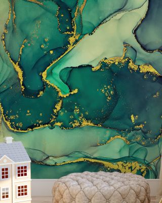 Free-Flow Ink Green Wallpaper Mural