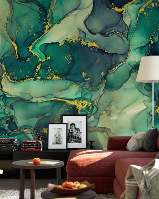 Free-Flow Ink Green Wallpaper Mural
