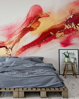 Free-Flow Ink In Red Wallpaper Mural