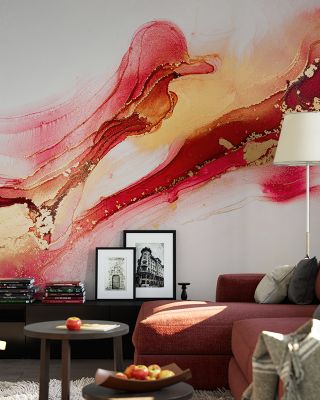 Free-Flow Ink In Red Wallpaper Mural