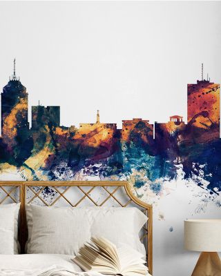 Fresno California Skyline Blue & Bronze Wallpaper Mural