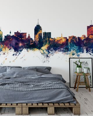 Fresno California Skyline Blue & Bronze Wallpaper Mural
