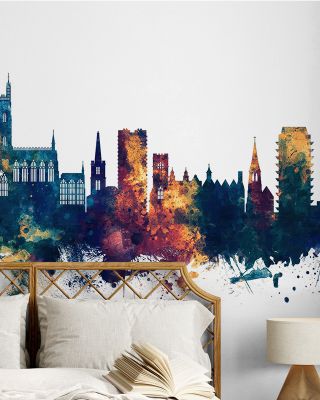 Gloucester England Skyline Blue & Bronze Wallpaper Mural