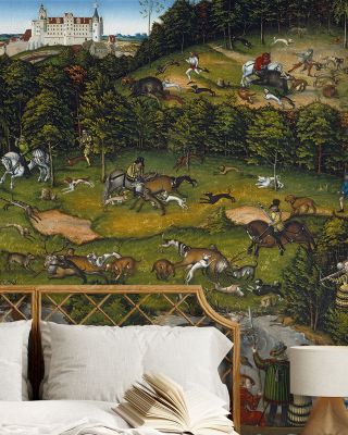 Hunting near Hartenfels Castle Historical Wallpaper