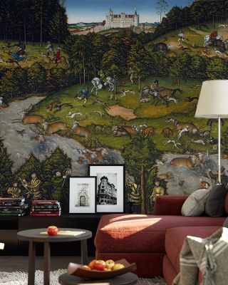 Hunting near Hartenfels Castle Historical Wallpaper