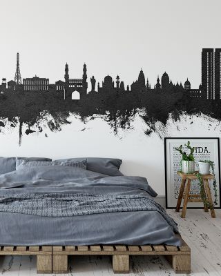 Hyderabad Skyline Black & White Urban Wallpaper