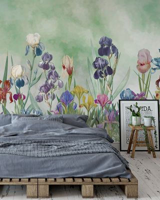 Iris Field Green Scenic Wallpaper