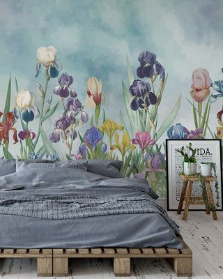 Iris Field Serene Floral Wallpaper