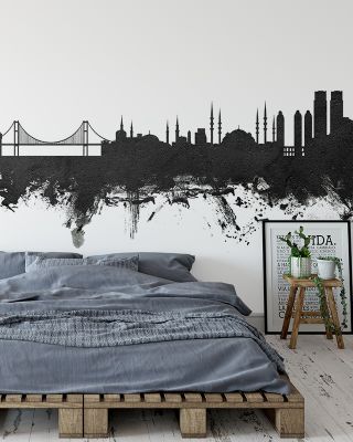 Istanbul Turkey Skyline Black & White Wallpaper