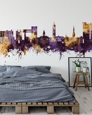 Ithaca New York Skyline Purple & Gold Wallpaper