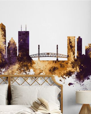 Jacksonville Florida Skyline Purple & Gold Wallpaper