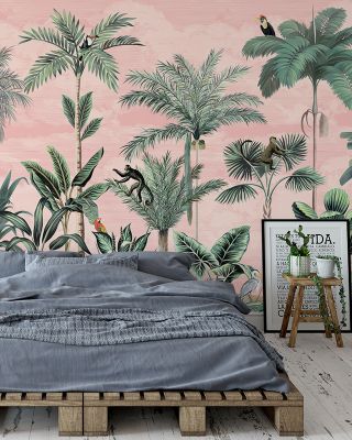 Jungle Delight, Peach Tropical Wallpaper